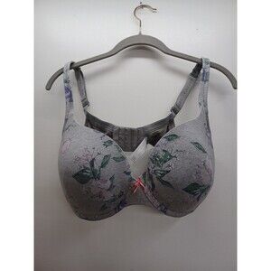 Cacique Padded Lightly Lined Bra Full Coverage Floral Gray Purple Wired Sz 40D
